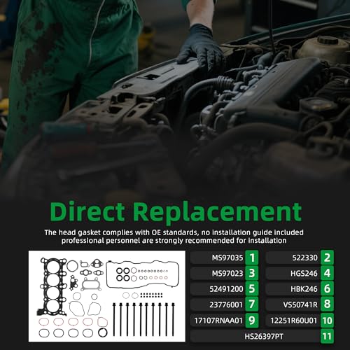 Image of Cylinder Head Gasket Set with Head Bolts for Honda Civic LX GX EX DX HF EX-L Natural Gas 1.8L 2006-2015,for Honda HR-V LX EX EX-L Sport Touring 1.8L 2016-2019,HGS246,HBK246