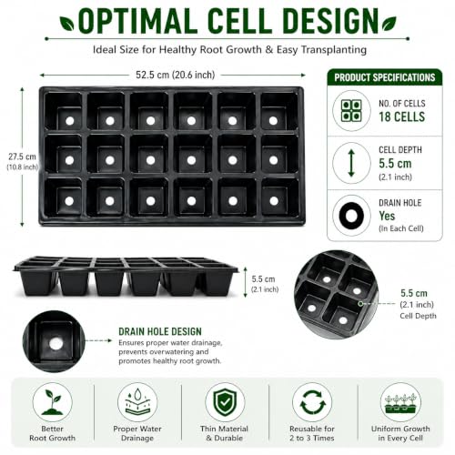 Image of Bio Blooms Seedling Tray for Plants, Reusable Germination Tray, Nursery Trays for Seedling, Sapling, Seed Starter & Growing Tray, 18 Cells Set of 10