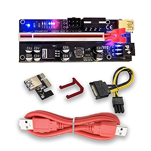 Image of Pi+ (PiPlus) VER0010S Plus Ultra / 8 Capacitor /Ultra Stable /Extra LED / 16x to 1x Power PCIe Riser Adapter 80cm USB 3.0 Cable - GPU Riser - Mining Bitcoin Ethereum BTC ETH Zcash