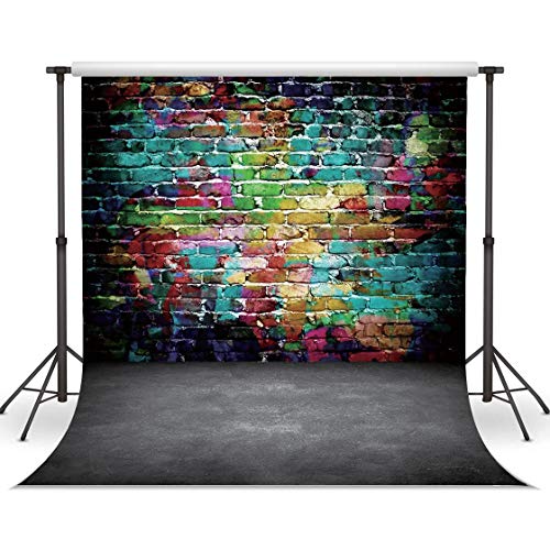 WOLADA 10X10FT Colorful Brick Wall Wood Floor Vinyl Photography Backdrop Studio Photo Props Background 9678