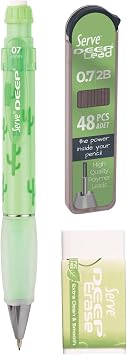 Serve Nature Patterned Deep Pencil, Deep Eraser and Deep Min, 0.7 mm, Apple Green