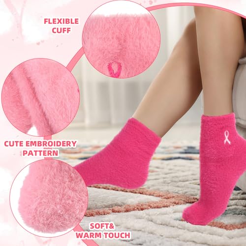 JenPen 5 Pairs Breast Cancer Awareness Fuzzy Socks for Women Pink Ribbon Slipper Socks Plush Thick Warm Cancer Awareness Survivors Chemo Gifts Bulk Accessories3