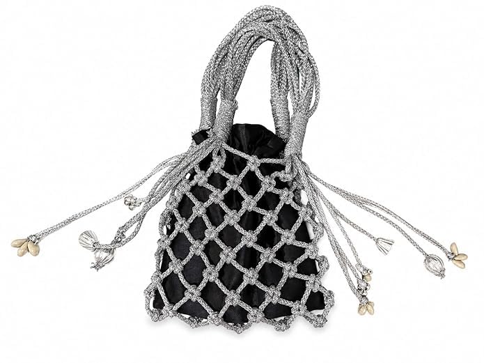 Women’s Elegant Macrame Potli Bag | Handmade Designer Clutch with Tassel Work | Ethnic Wedding & Party Potli Handbag-image-10