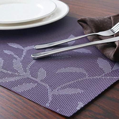 Feinerman 6 Pcs PVC Woven Vinyl Heat-Resistant Placemats Set for Dining Table, Non-Slip & Stain-Resistant, Washable Dinner Table Mats for Kitchen, Dining Room, and Restaurant Use (Violet) 1