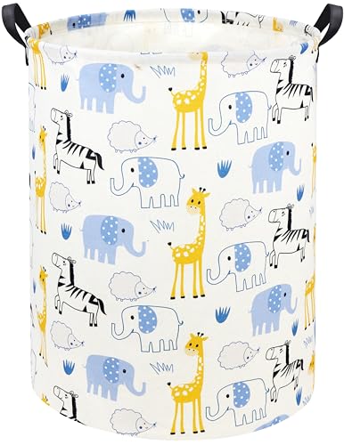 Image of HIYAGON Baby Laundry Basket Baby Hamper for Nursery Girl Kids Hamper Cute Kids Storage Toy Bin Organizer Blue Animal Room Decor for Home(Blue Animal)