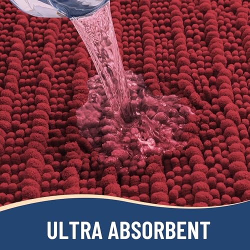 Image of Arotive Luxury Bathroom Runner Rugs 44x24, Extra Soft Thick Absorbent Shaggy Chenille Bath Rugs, Machine Wash Dry, Bath Mats for Bathroom Floor, Tub and Shower, Home Decor Accessories, Red