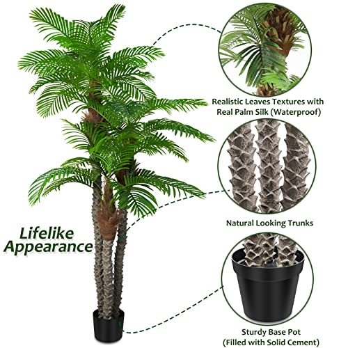 Anting 8.5Ft Artificial Palm Tree Triple Tropical Palm Artificial Plant Tree Outdoor Indoor In Pot Large Palm Plants For Living Room Front Porch Patio Pool Garden Home Office Decor Green #TOP2