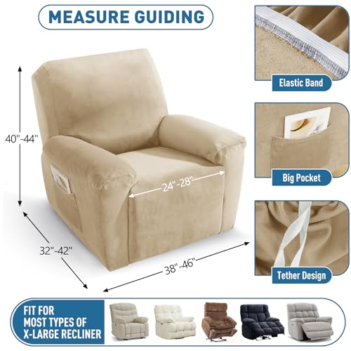 Image of ZNSAYOTX 2026 Velvet Oversized Recliner Cover 3-Piece, Luxury Plush Recliner Chair Covers with Elastic Band & Ties Stay in Place, Stretch Reclining Slipcover for Lazy Boy Soft Washable (Camel)