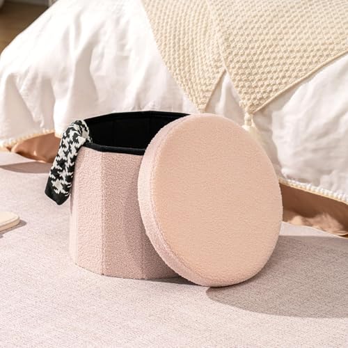 Image of B FSOBEIIALEO Storage Ottoman Cube, Round Ottoman with Storage, Pink