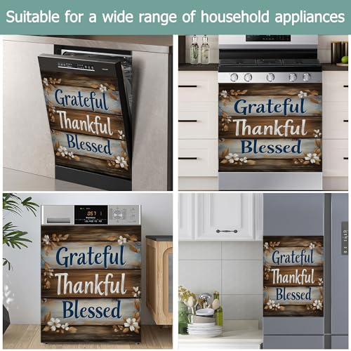 Image of Vintage Wood Board Dishwasher Magnets Decorative Cover,Farmhouse Waterproof Magnetic Dishwasher Cover Panel,Refrigerator Magnet Cover for Kitchen Home Decor 23x26 Inch