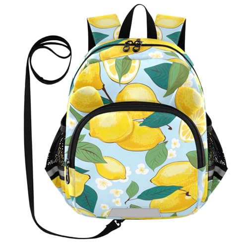 Lemon Slices Blue Toddler Harness Backpack for Boys Girls 3-6 Years Kids Backpack with Anti Lost Safety Leash Baby Travel Bag for Travel Walking Preschool