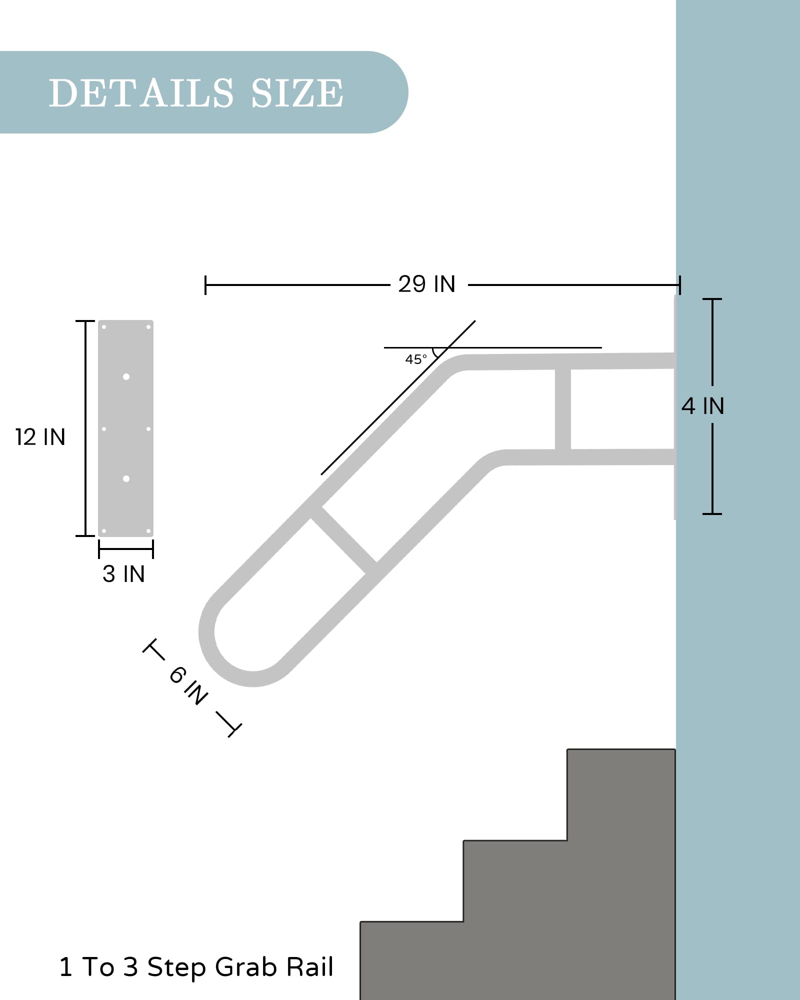 Handrail for Outdoor Grab Bar Frossvt Wall Mount Handrail, 25.8" Outdoor Handrail for Garage, Porch, Garden 1 to 3 Steps Stairs