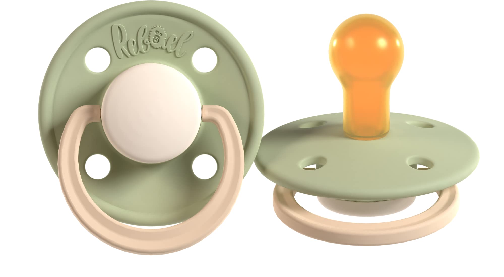 Rebael Duo Baby Pacifier 6-18 Months - Comforting Natural Rubber Round Pacifier, Safe and Easy to Sterilise Baby Soothers - 1 Pack Newborn Essentials | Sage