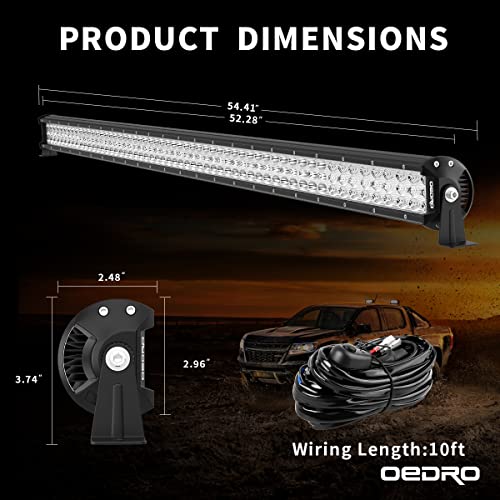 Image of OEDRO 52 Inch LED Light Bar w /2Pcs 4 inch Spot Off Road Driving Light Pods | Tri-Row Work Light w /Wiring Harness & Roof Windshield Mounting Bracket Fit for 18-22 Jeep Wrangler JL 20-22 Gladiator JT