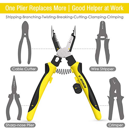 Fortunew Wire Stripper Multi-function Multi tool 7-in-1 Combi Plier 8 Inches DIY Electrical Wiring Work Cable Cutter Sharp-nose Plier Wire Crimper