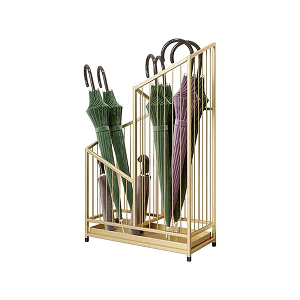 GHHVFEC Metal Hollow Umbrella Stand with Removable Drip Tray, Gold Finish, Entryway Storage nizer for Home & Office, 25x20x62 cm (Black)