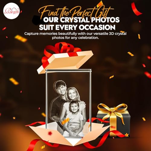 Image of Rangoli Crystal Photo Cube (40mm x 40mm x 40mm) Custom Engraved Glass Picture, LED Light Base Option - Unique Gift for Birthday, Wedding, Anniversary, Couples, Memorial, and Special Occasions. P-4