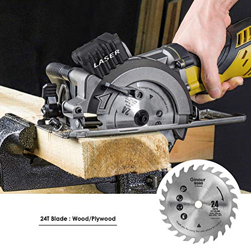 Ginour 4-1/2" Compact Electric Circular Saw Set, 5.8A Circular Saw with Laser Guide, 3 Saw Blades and Scale Ruler Ideal for Wood, Soft Metal, Tile and Plastic Cuts - Thumbnail 7
