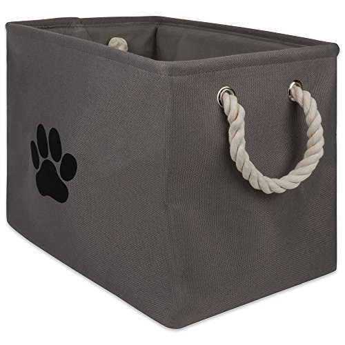 DII Bone Dry Small Rectangle Pet Toy and Accessory Storage Bin, 14x8x9', Collapsible Organizer Storage Basket for Home Décor, Pet Toy, Blankets, Leashes and Food-Gray Paw Print