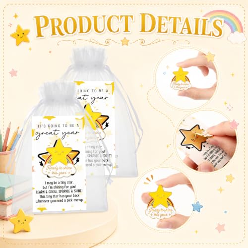 Image of Lyrow 25 Sets Inspirational Back to School Gift Rainbow Star Pins Bulk | Ready to Shine This Year Design, Star Brooch with Motivational Cards Bags, Funny Favors for Students Teacher Coworker