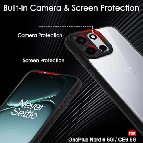 Image of TheGiftKart for OnePlus Nord 6 5G / CE 6 5G Case | Hard Clear Back Cover | Non-Yellowing Back | Camera & Screen Protection | Hybrid Protective Transparent Back Cover (PC & TPU, Black Sides)