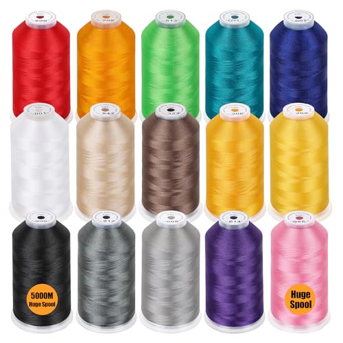 New brothreads - 15 Starter Colors of Huge Spool 5000M Polyester...