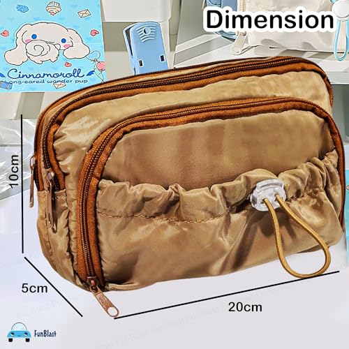 Image of FunBlast Pencil Pouch for Girls - Multiple Compartment Zipper Pouch With Drawstring Pocket, Aesthetic Kawaii Pencil Case, Cute Pouches, Return Gift for Kids (Tan)