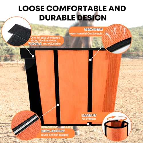 Image of Premium Ventilated Horse Fly Boots & Fly Leggings Set of 4 - Loose-Fitting Fine Mesh with Stay-On Fasteners,Support Strips & Anti-Stomp Design - Breathable,Non-Slip,Sun Protection,Orange