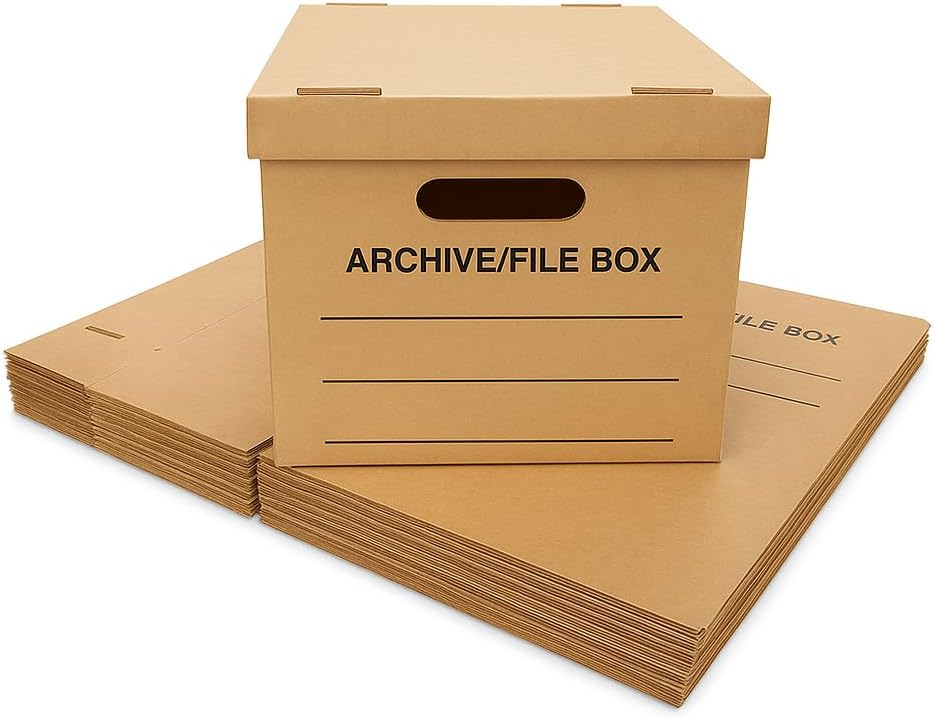 supplyhut 6 - Pack 15x12x10 Small Standard File Storage Moving Box with Lid Letter Handles