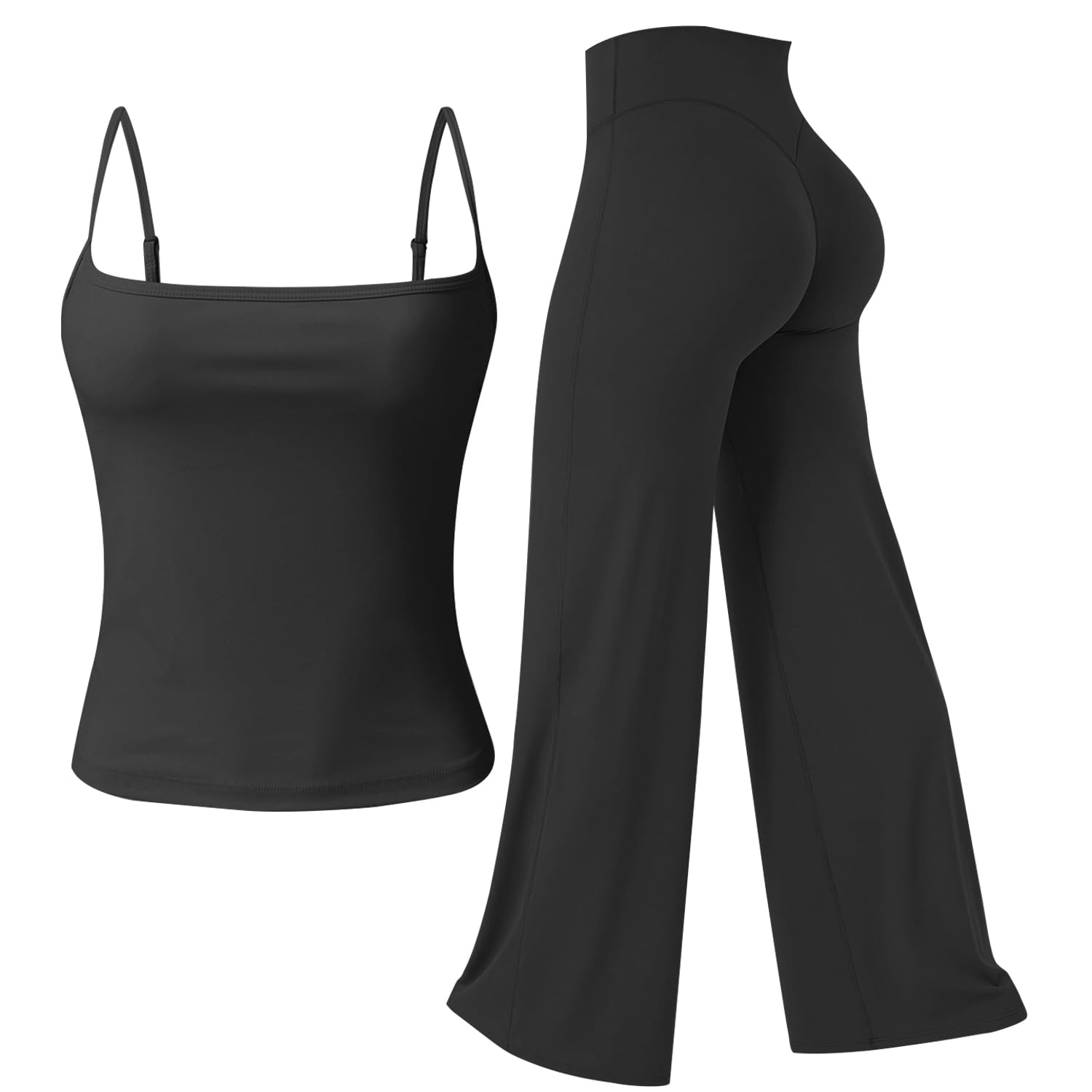 JN JANPRINT Conjunto de gimnasio para mujer, 2 piezas, cuello redondo, camiseta sin mangas, parte inferior de pierna recta, trajes de yoga