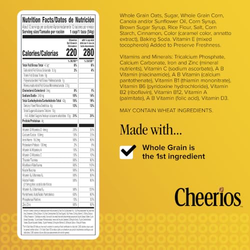 Image of Cheerios Oat Crunch Cinnamon Breakfast Cereal, Made with Whole Grain, Family Size, 24 oz