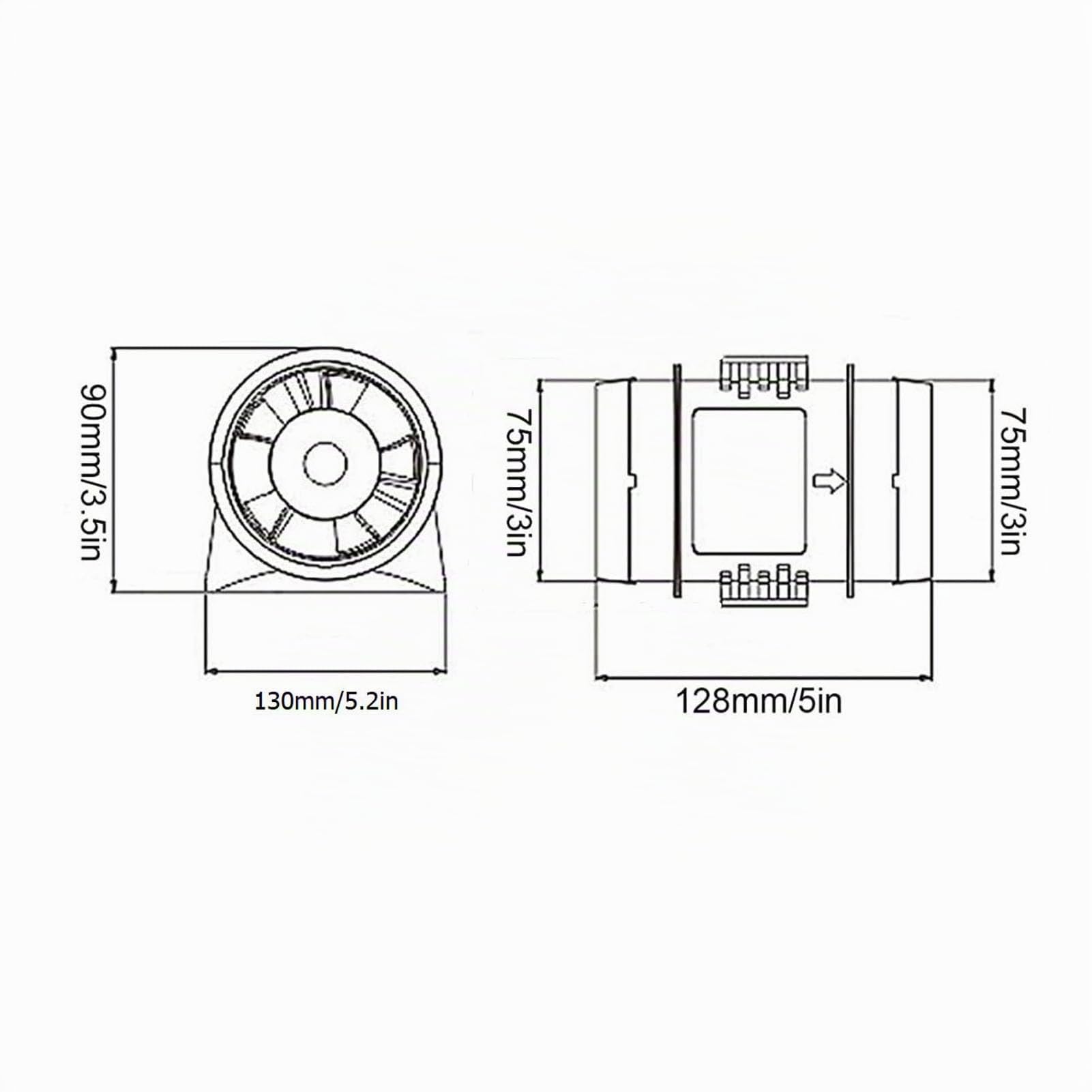 Souffleur d'air de Cale Marin en Ligne ABS Silencieux, 3 Pouces, 12V, adapté à la Circulation de L'air des Bateaux et Yachts,Pièces de Bateau/Yacht