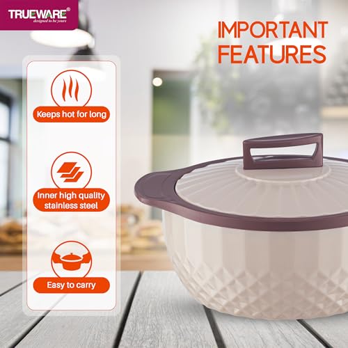 Image of Trueware Eternity Inner Steel Insulated 1500ML Thermoware Casserole | BPA Free | Odour Proof | Food Grade | Easy to Carry | Serving | Curd Maker | Hot Pot (Brown)