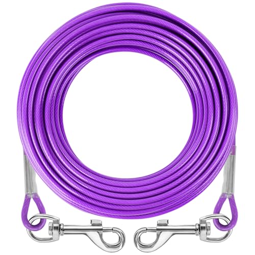 XiaZ 犬用ワイヤーリード 3M＆ 4.5M 軽量【第2世代 コーティング加工 4-5mm細径ケーブル 錆びにくい カラビナロック付き 強力固定 小～大型犬対応 屋外飼育・キャンプに最適 ﻿ (パープル, 3m)