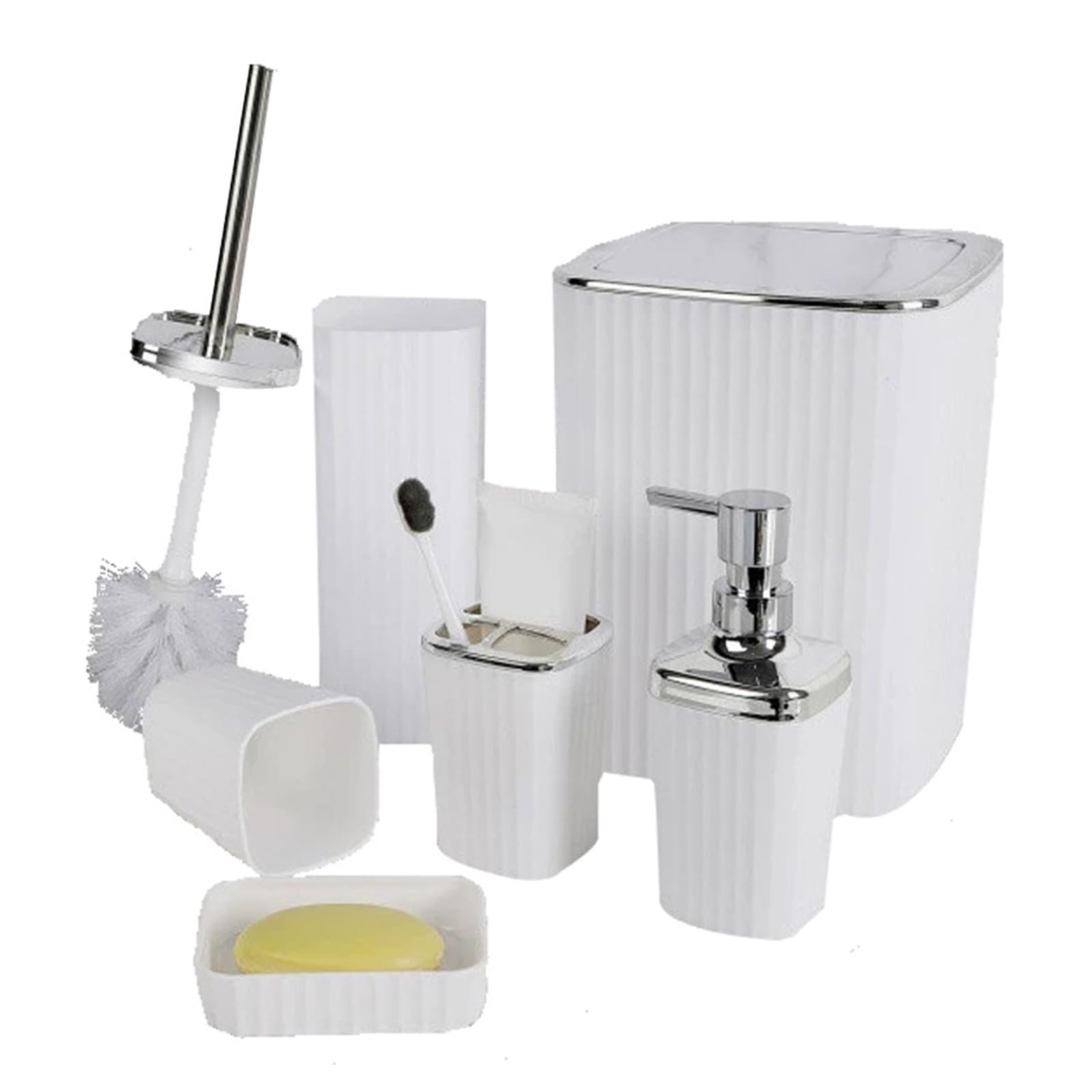 Juego de Almacenamiento Moderno para baño, 6 uds, Incluye Soporte para Cepillo de Dientes, dispensador de líquido hidráulico, Bote de Basura, Juego de Vasos y Soporte para Cepillo de Dientes