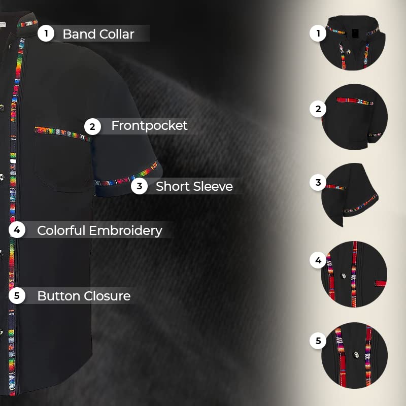 Mexican Guayabera Short Sleeve Shirt for Men Traditional Style Colorful Embroidery Mexican Shirt. Made in Mexico. 100% Cotton3