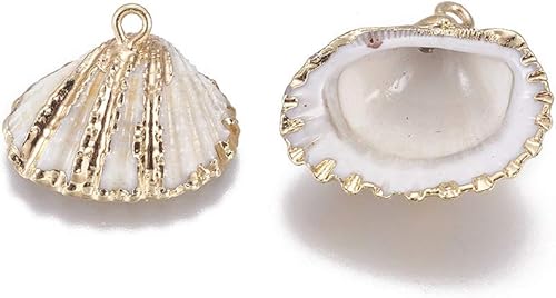 Miniatura 8 de Cheriswelry 12 colgantes de concha natural, estrella, corazón, rombo, plano, redondo, chapado en oro, con hallazgos de latón, 0.551-0.728 in, 6