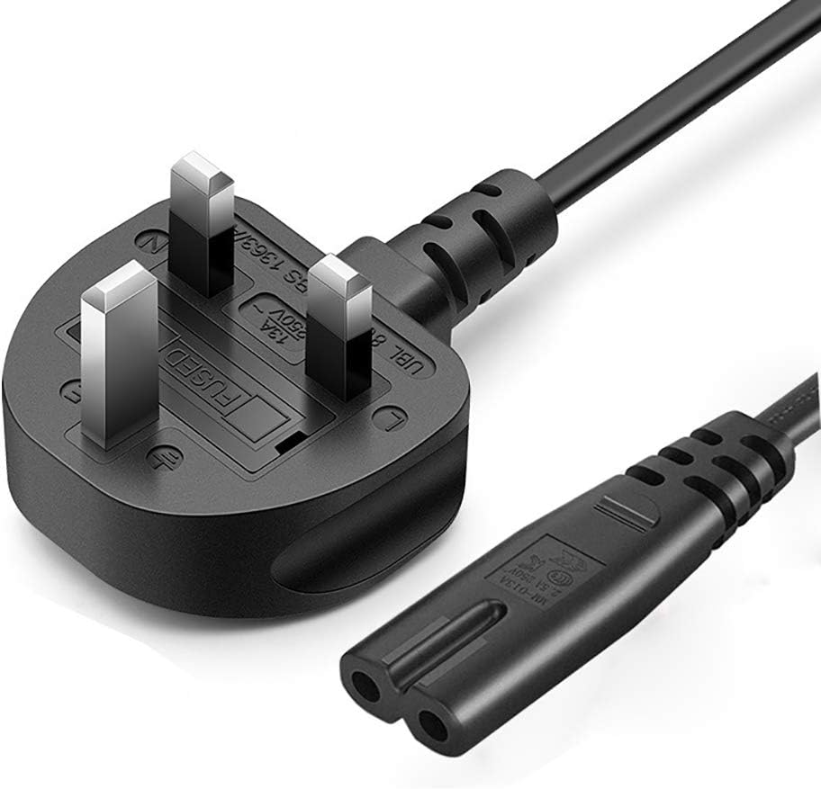 KKshop Fig 8 AC Power Cable, IEC C7 Mains Power Lead, 2 Pin Universal UK Plug Power Cord for PS4, PC Monitors, Smart TV Monitor, Printer, Computer, Printer1