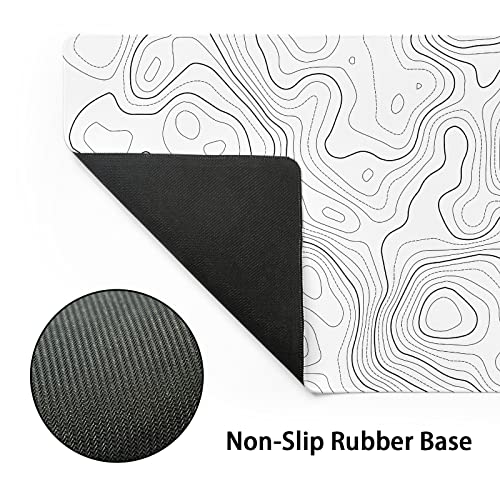 Image of Topographic Map Large Mouse Pad XXL White Lines Contour Geographic Extended Desk Mat Big 90X40 CM Non-Slip Rubber Base Stitched Edge Long Mousepad,35.4 x 15.7 Inch