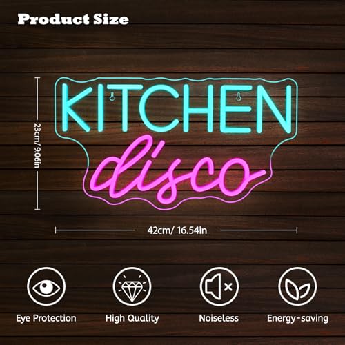 Image of JURONG Kitchen Disco Neon Signs for Wall Decor, Dimmable LED Neon Light USB Powered Light Up Signs for Home, Canteen, Restaurant, Cooking Room Party, Kitchen Decor Gift