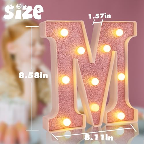 Image of Small Led Marquee Letters, Light Up Letters, 8.58 Inch Led Letter Lights, Battery Powered Lighted Sign for Table, Party, Birthday, Christmas Decor (Pink Glitter, Letter M)