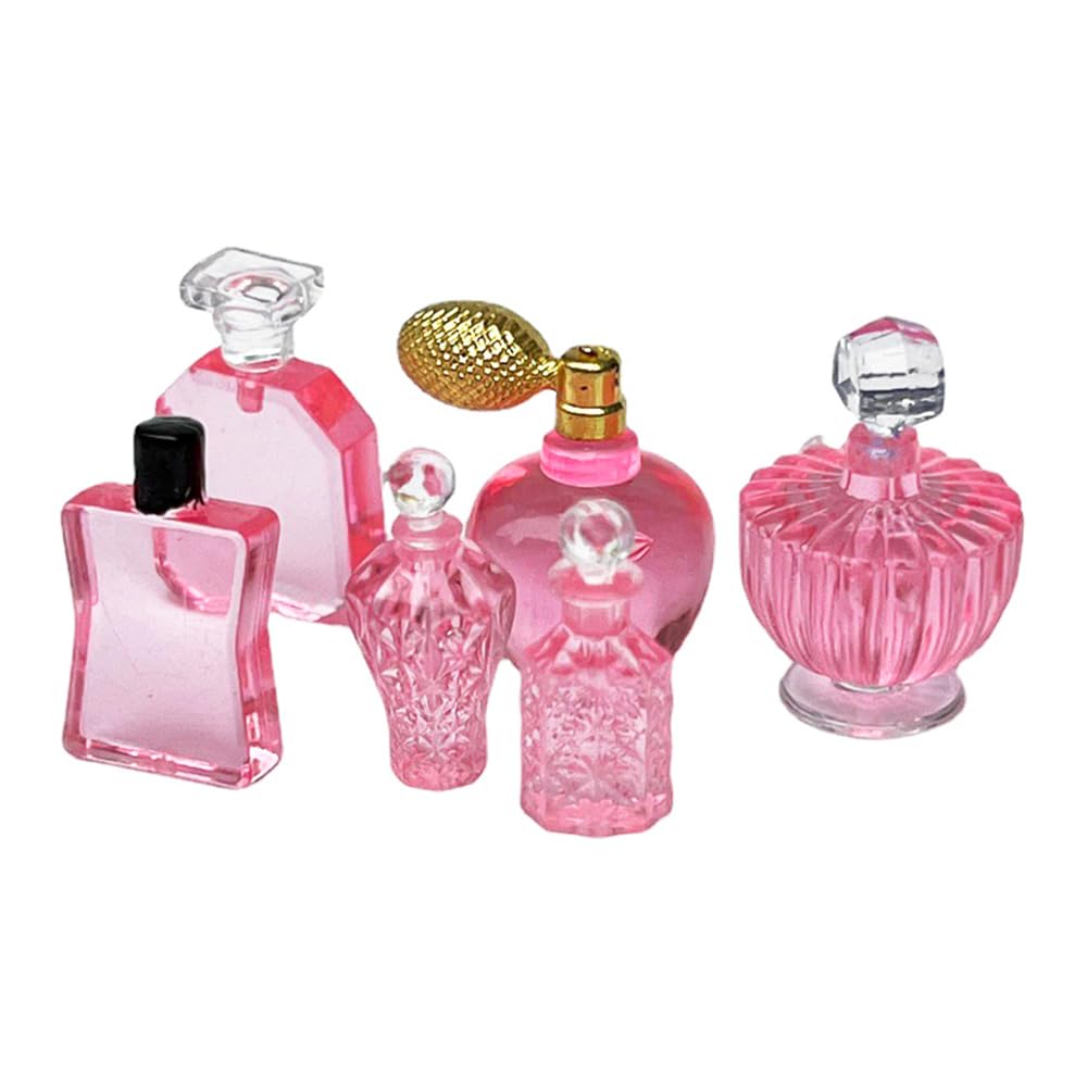 ieron Miniature Pink Perfume Bottles 6 Assorted Shop Bathroom Accessories Kit for Dollhouse Decoration Set