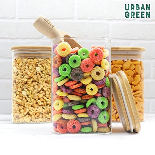Glass Jar With Bamboo Lid, Square Shape Glass Jars With Airtight Lids, Glass Food Storage Container Set. Glass Canister Set For Kitchen, Glass Pantry Jars For Food Storage & Organization. Square Glass Jars (3 Pack Of 48Oz) #TOP3