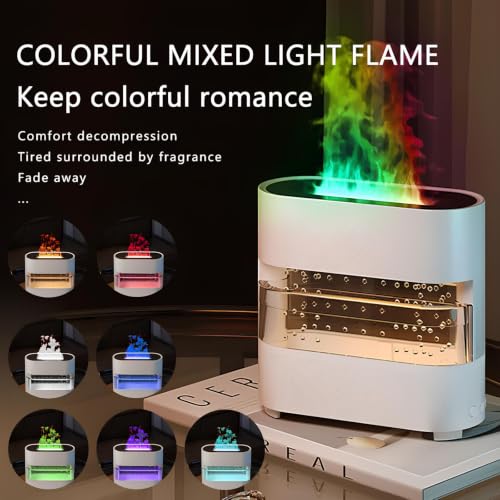 Image of KIMEE Rain Cloud Humidifier & Flame Diffuser, 2-in-1 Cool Mist Humidifier with Realistic Fire Effect & Raining Cloud Night Light, Essential Oil Diffuser for Home, Office, Desktop Relaxation