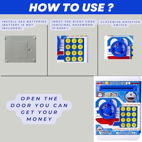 Image of EUPHORIA RK Toys Bank Toys Money Safe ATM Kids Piggy Savings Bank With Electronic Lock Piggy Bank ATM With Password, Cartoon Piggy Bank For Kids-Dora Emon, Blue