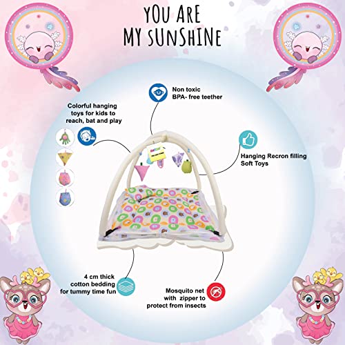 Image of Kwitchy Baby Bedding Set New Born Baby Bed | Mattress | Mosquito Net | Play Gym | Playmats | Floor Gym | Cotton | Infants | Gift Pack | Bed with Hanging Toys (0-6 Months) Yellow