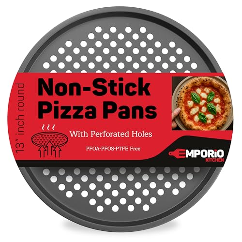 ✅ 10 Best Pizza Pan for Crispy Crust 9 Non-Stick Pizza Pan 1 Pack, 13 Inch Round Carbon Steel Pizza Tray with Perforated Holes for Crispy Crust, PFOAPFOSPTFE Free, Dishwasher & Oven Safe Up To 450°F, Durable Nonstick Gray Coating