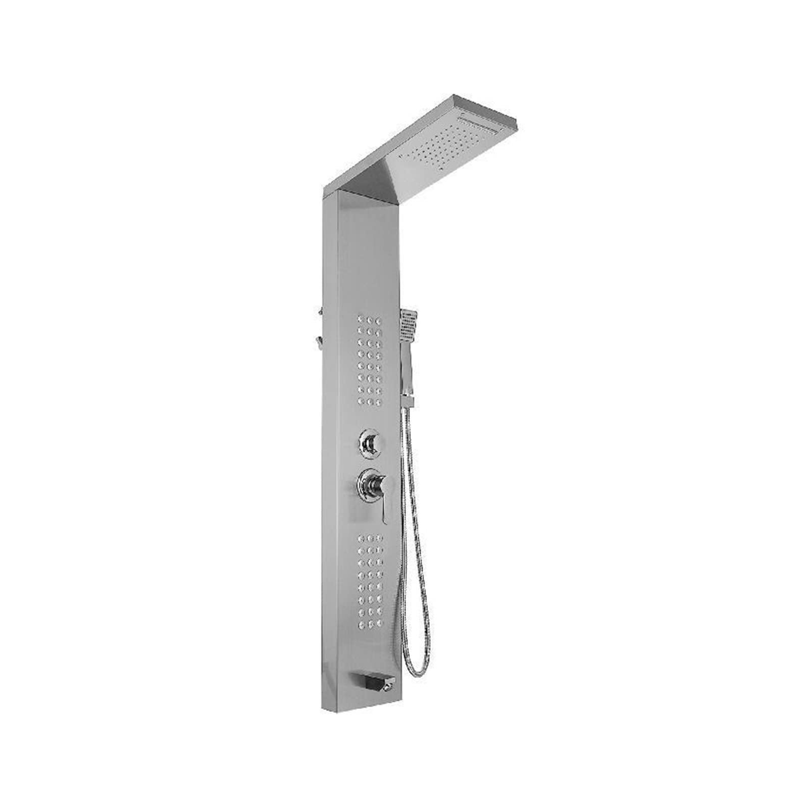 Soywim Silver Shower System, 5 In 1 Led Black Shower Faucet Column Head Rain Stainless Steel Hydromassage Waterfall Hand