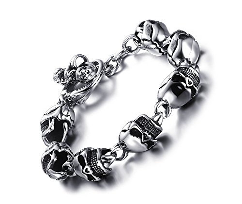 Mealguet Jewelry Punk Style Biker Heavy Stainless Steel Gothic Skull Link Bracelets for Men, 8.26
