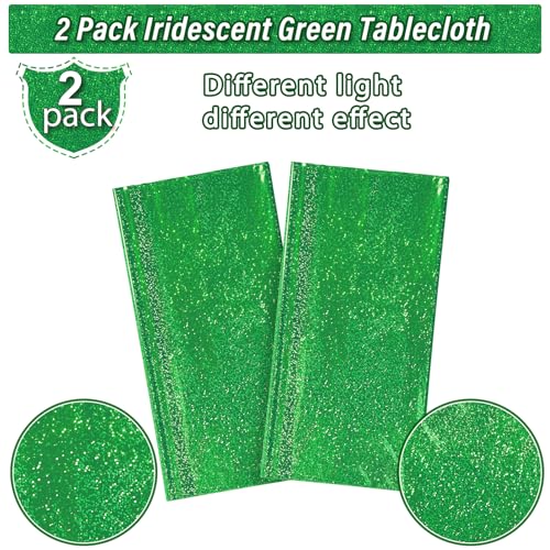 Image of 2 Pcs Iridescent Green Tablecloth Party Decorations, Holographic Foil Green Table Cloth, Disposable Rectangle Laser Table Cover for Baby Shower Wedding Birthday Witch Party Supplies, 54x108 Inch